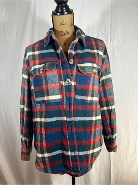 Vintage Style Plaid Flannel Button Down Shacket Shirt  size XS women’s